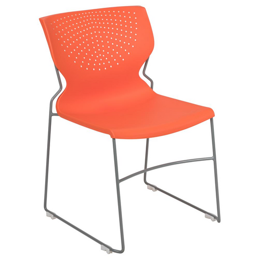 HERCULES Series 661 lb. Capacity Orange Full Back Stack Chair with Gray Powder Coated Frame