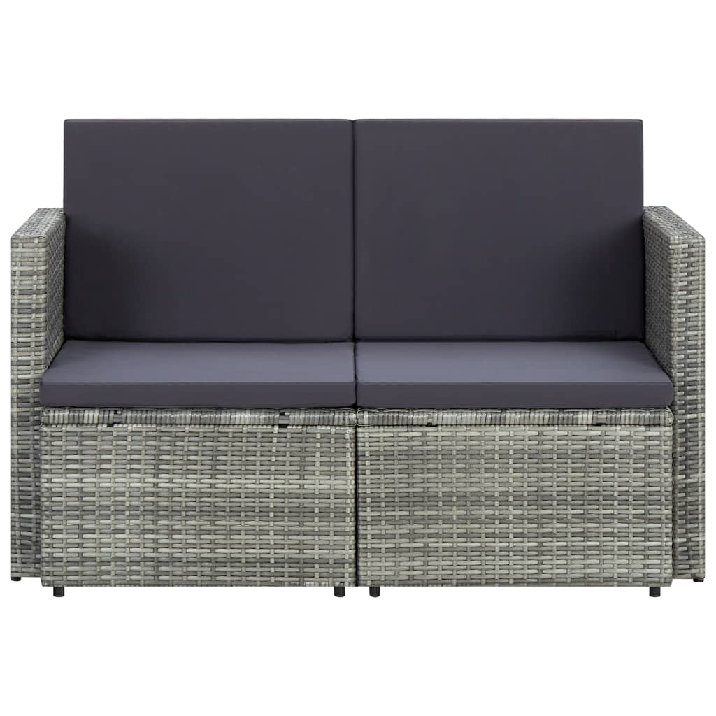 vidaXL 2 Seater Patio Sofa with Cushions Gray Poly Rattan