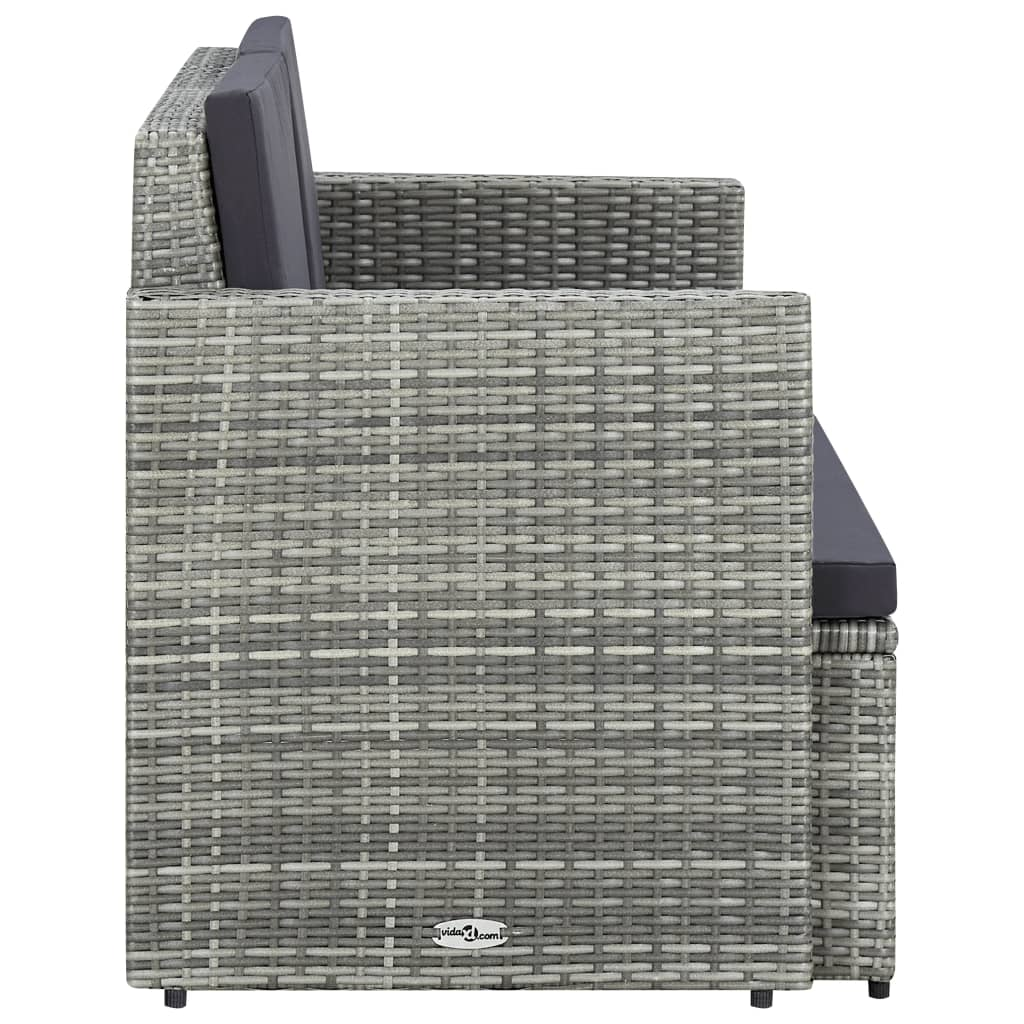 vidaXL 2 Seater Patio Sofa with Cushions Gray Poly Rattan