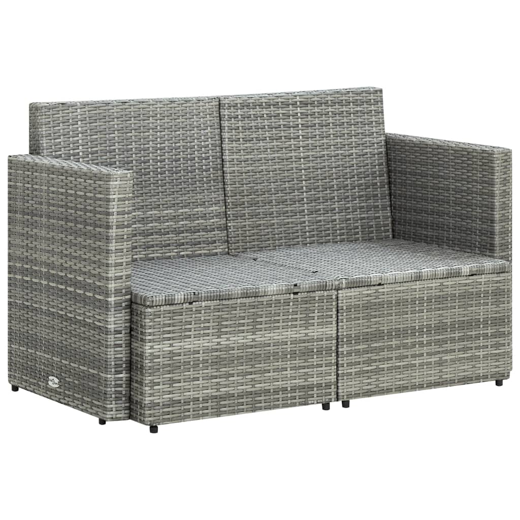 vidaXL 2 Seater Patio Sofa with Cushions Gray Poly Rattan