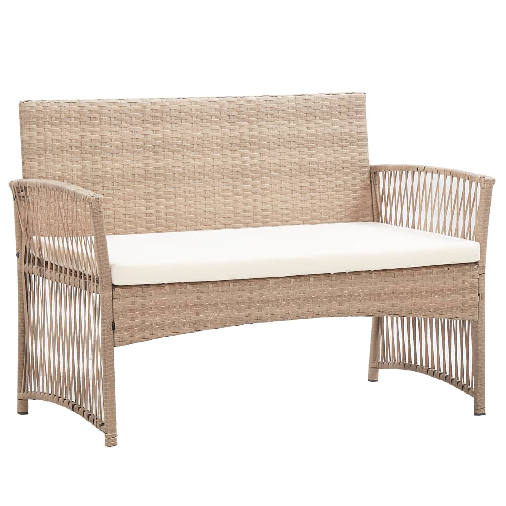 vidaXL 4 Piece Patio Lounge Set with Cushion Poly Rattan Beige