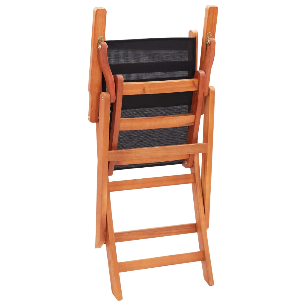 vidaXL Folding Patio Chairs 2 pcs Black Solid Wood Eucalyptus and Textilene