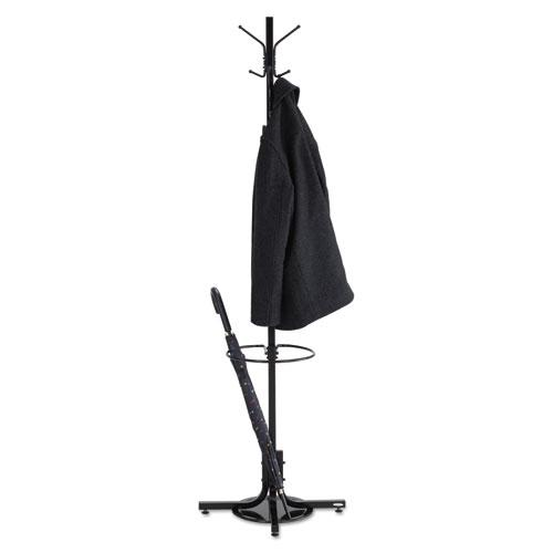 Safco Umbrella Stand Coat Rack - 4 Hooks - 40 lb (18.14 kg) Capacity - for Multipurpose - Steel - Black - 1 Each