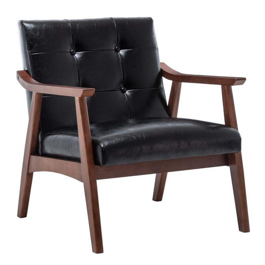 Accent Chair Black Faux Leather/Espresso