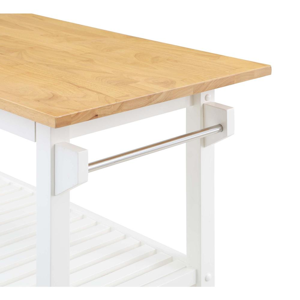 3 Tier Butcher Block Kitchen Prep Island with Drawer, Butcher Block/White