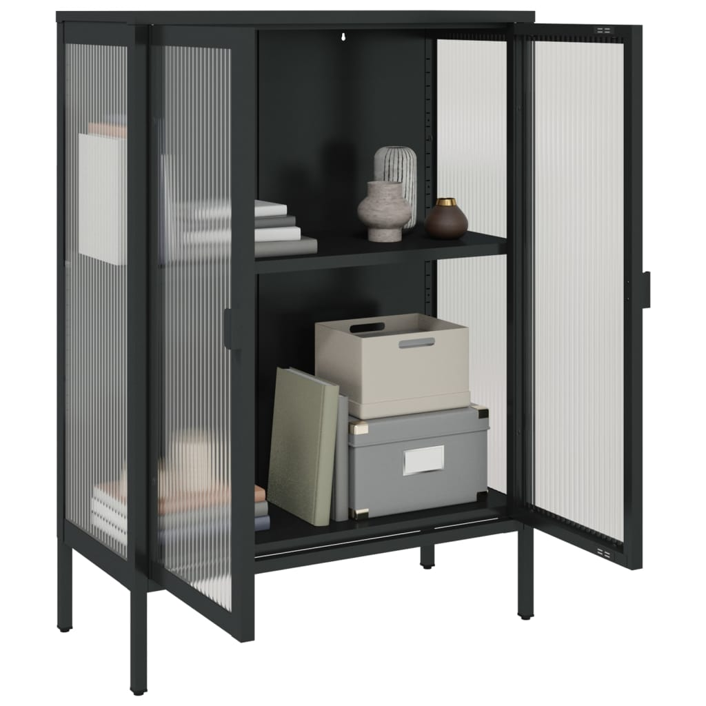 vidaXL Sideboard Black 29.5"x13.8"x41.3" Glass and Steel