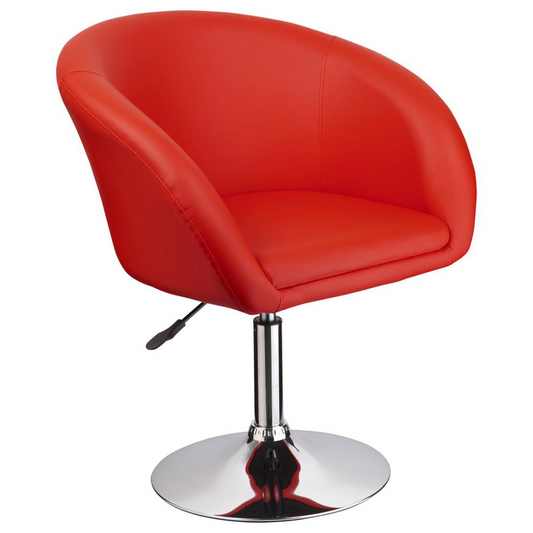 Faux Leather Swivel Coffee Chair in Red/Chrome Legs