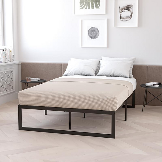 14 in Metal Platform Bed Frame with 12 in Mattress - Queen