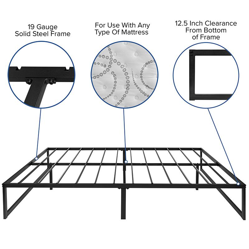 14 in Metal Platform Bed Frame with 12 in Mattress - Queen