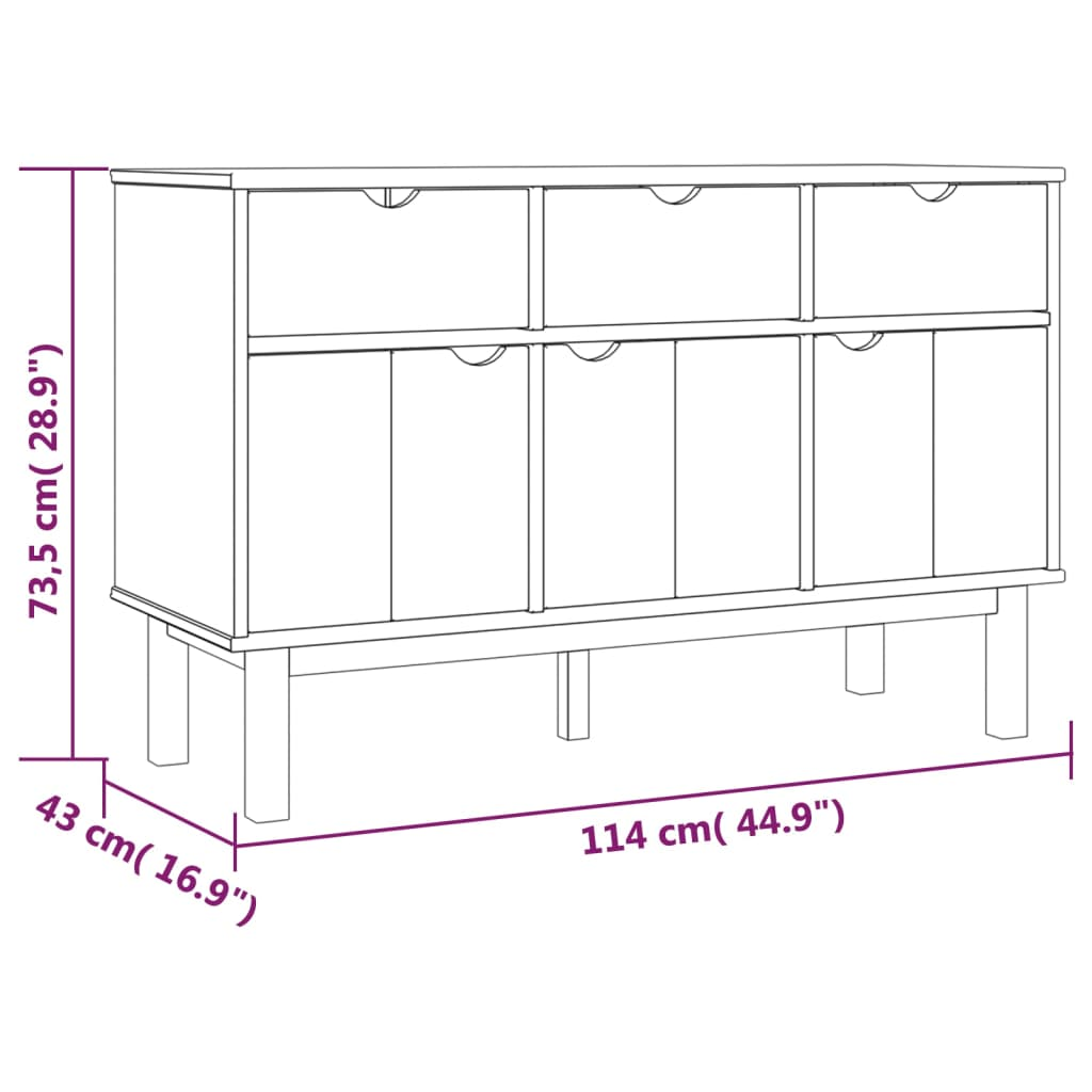 Sideboard OTTA Brown and White 44.9"x16.9"x28.9" Solid Wood Pine