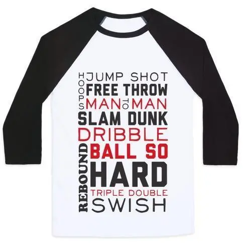 BASKETBALL TYPOGRAPHIC (RED AND BLACK) UNISEX CLASSIC BASEBALL TEE