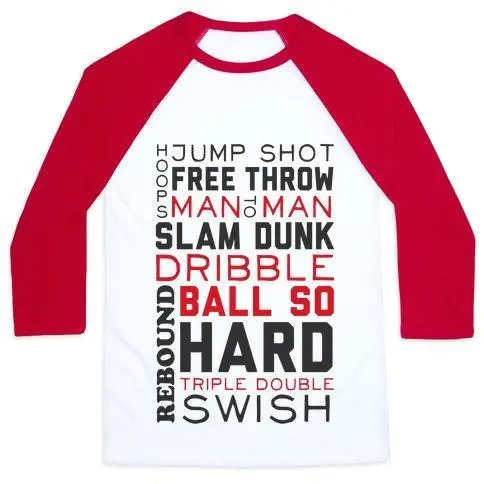 BASKETBALL TYPOGRAPHIC (RED AND BLACK) UNISEX CLASSIC BASEBALL TEE