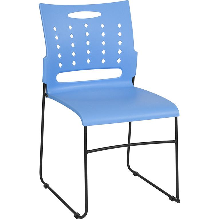 HERCULES Series 881 lb. Capacity Blue Sled Base Stack Chair with Air-Vent Back