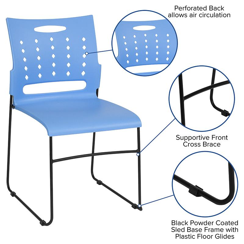 HERCULES Series 881 lb. Capacity Blue Sled Base Stack Chair with Air-Vent Back