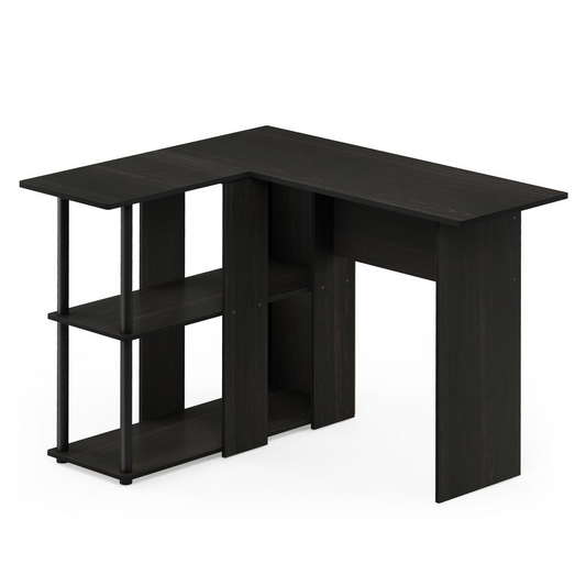 Abbott L-Shape Desk with Bookshelf, Espresso/Black