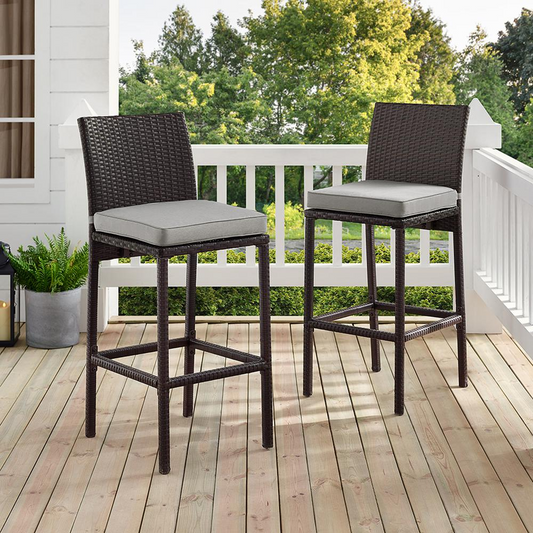 Palm Harbor 2Pc Outdoor Wicker Bar Stool Set Gray/Brown - 2 Bar Height Bar Stools