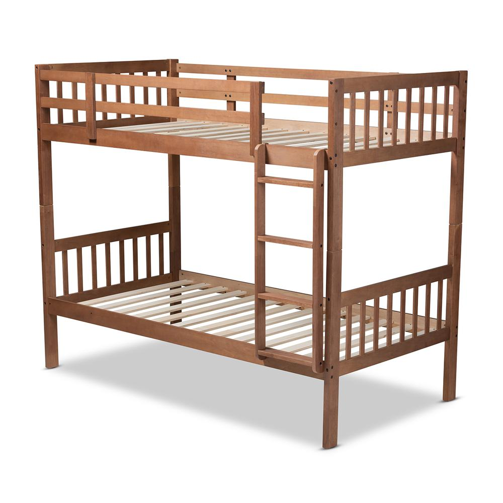 Jude Modern and Contemporary Walnut Brown Finished Wood Twin Size Bunk Bed