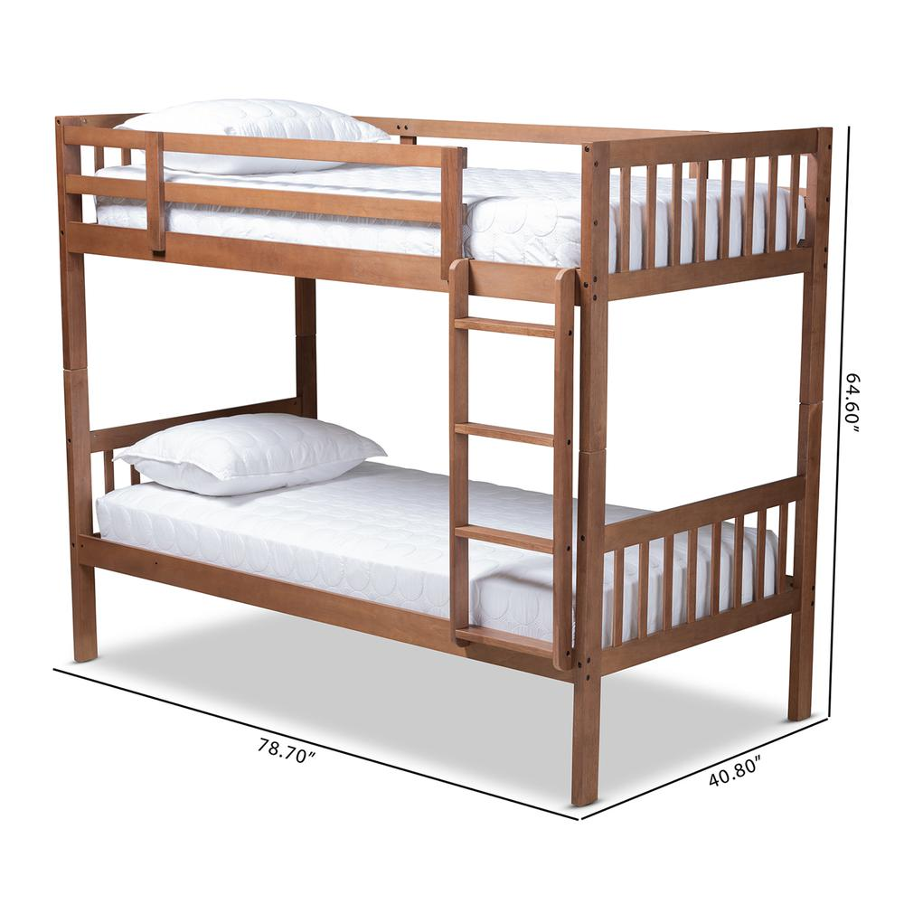 Jude Modern and Contemporary Walnut Brown Finished Wood Twin Size Bunk Bed