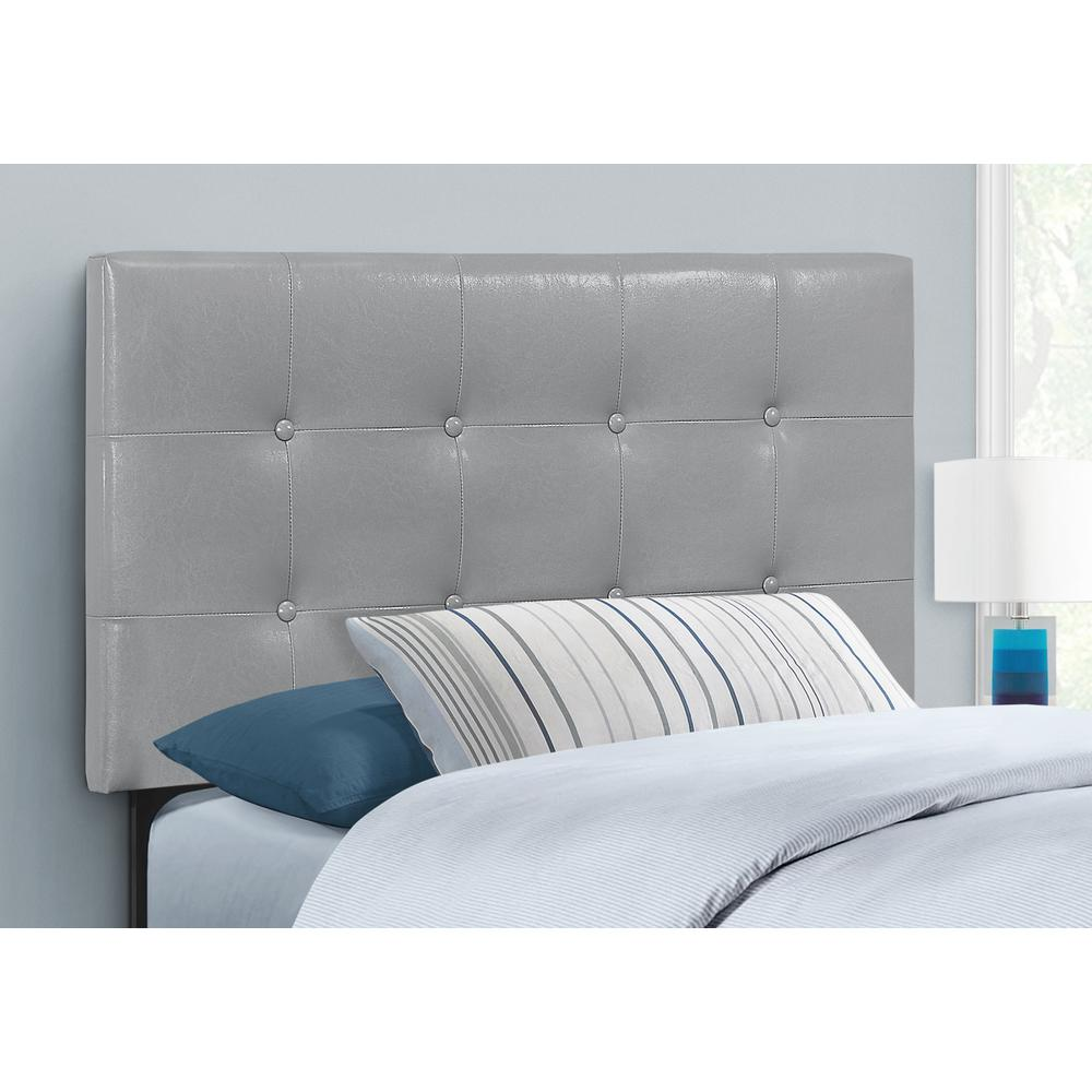 Bed - Twin Size In Grey Leather-Look Headboard Only