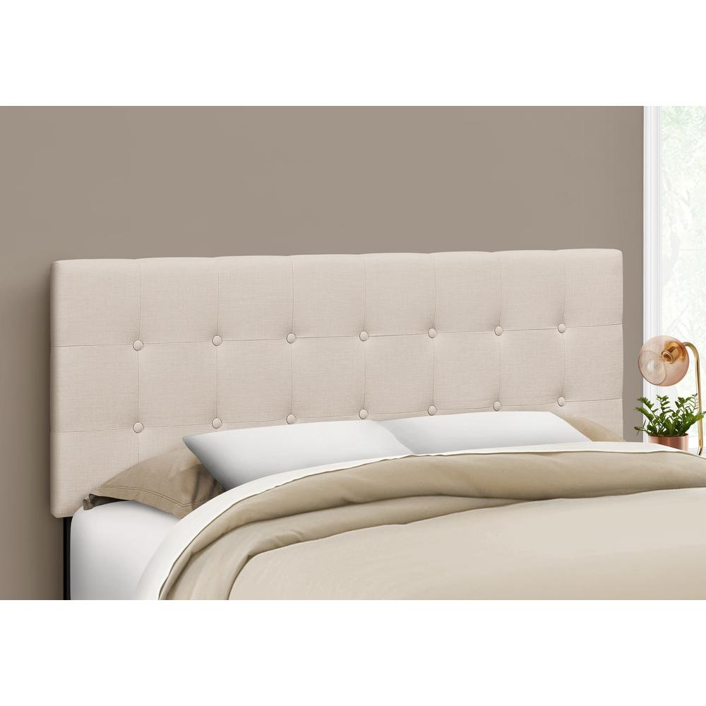 Bed - Queen Size In Beige Linen Headboard Only