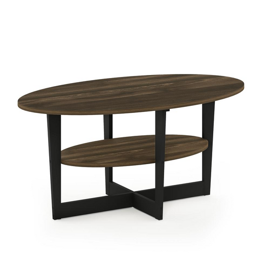 Furinno JAYA Oval Coffee Table, Columbia Walnut/Black