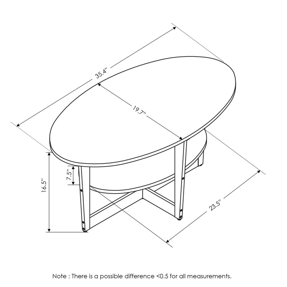 Furinno JAYA Oval Coffee Table, Columbia Walnut/Black