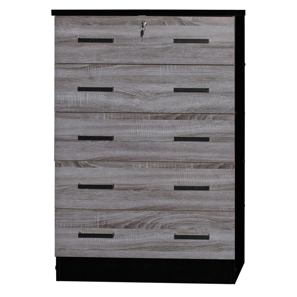 Cindy 5 Drawer Chest Wooden Dresser with Lock in Ebony