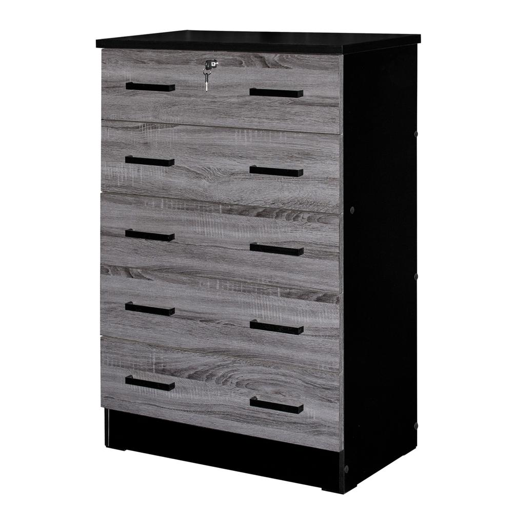 Cindy 5 Drawer Chest Wooden Dresser with Lock in Ebony