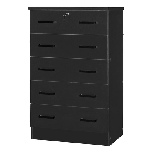 Cindy 5 Drawer Chest Wooden Dresser with Lock in Black