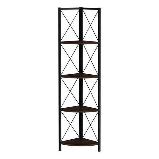 BOOKCASE - 60"H / ESPRESSO / BLACK METAL CORNER ETAGERE