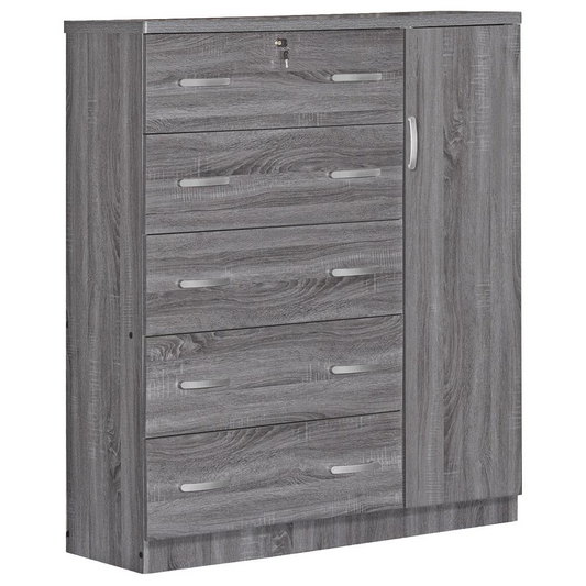 JCF Sofie 5 Drawer Wooden Tall Chest Wardrobe in Gray