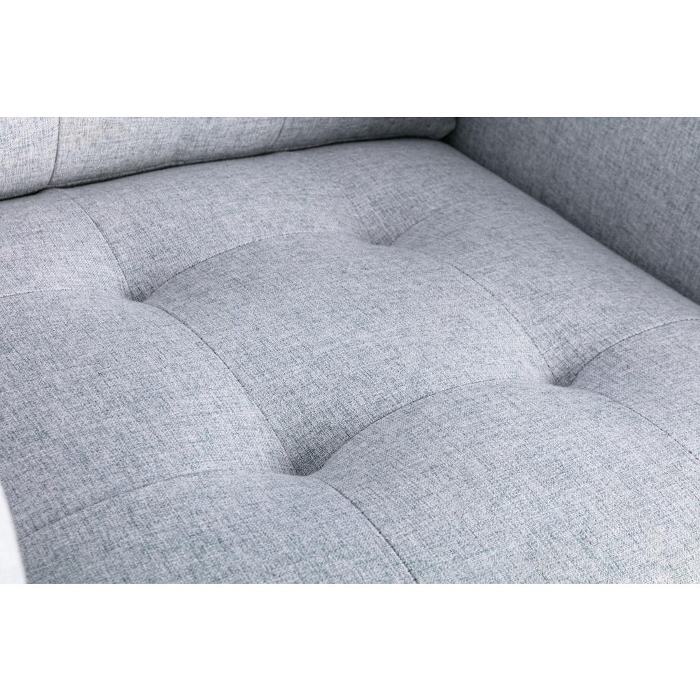 Victoria Light Gray Linen Fabric Loveseat with Metal Legs, Side Pockets, and Pillows