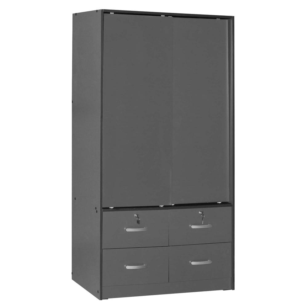 Sarah Modern Wood Double Sliding Door Armoire in Dark Gray