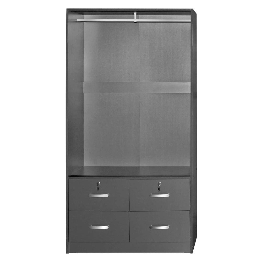 Sarah Modern Wood Double Sliding Door Armoire in Dark Gray