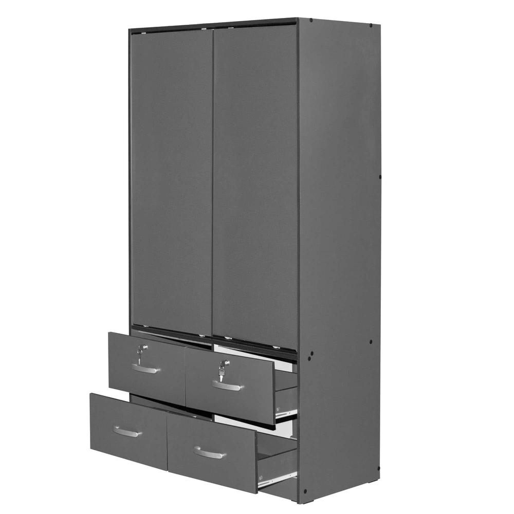 Sarah Modern Wood Double Sliding Door Armoire in Dark Gray