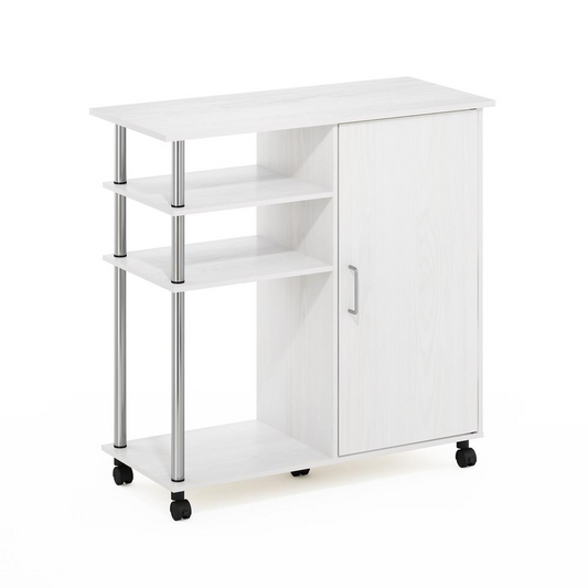 4-Tier Utility Kitchen Island and Storage Cart on wheels with Stainless Steel Tubes, White Oak/Chrome