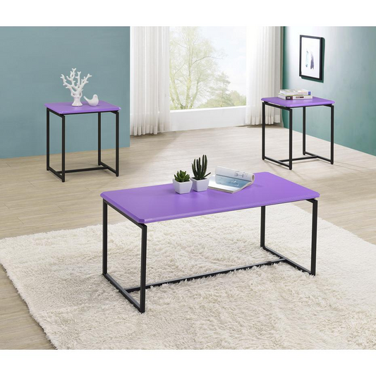 GT 3 Piece Violet Carbon Fiber Wrap Coffee Table and End Table Set