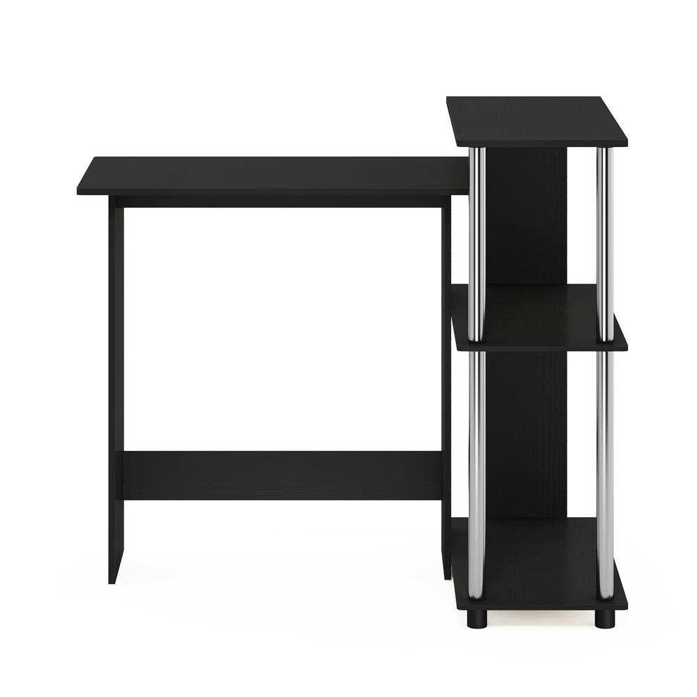 Corner Computer Desk with Bookshelf, Americano/Stainless Steel