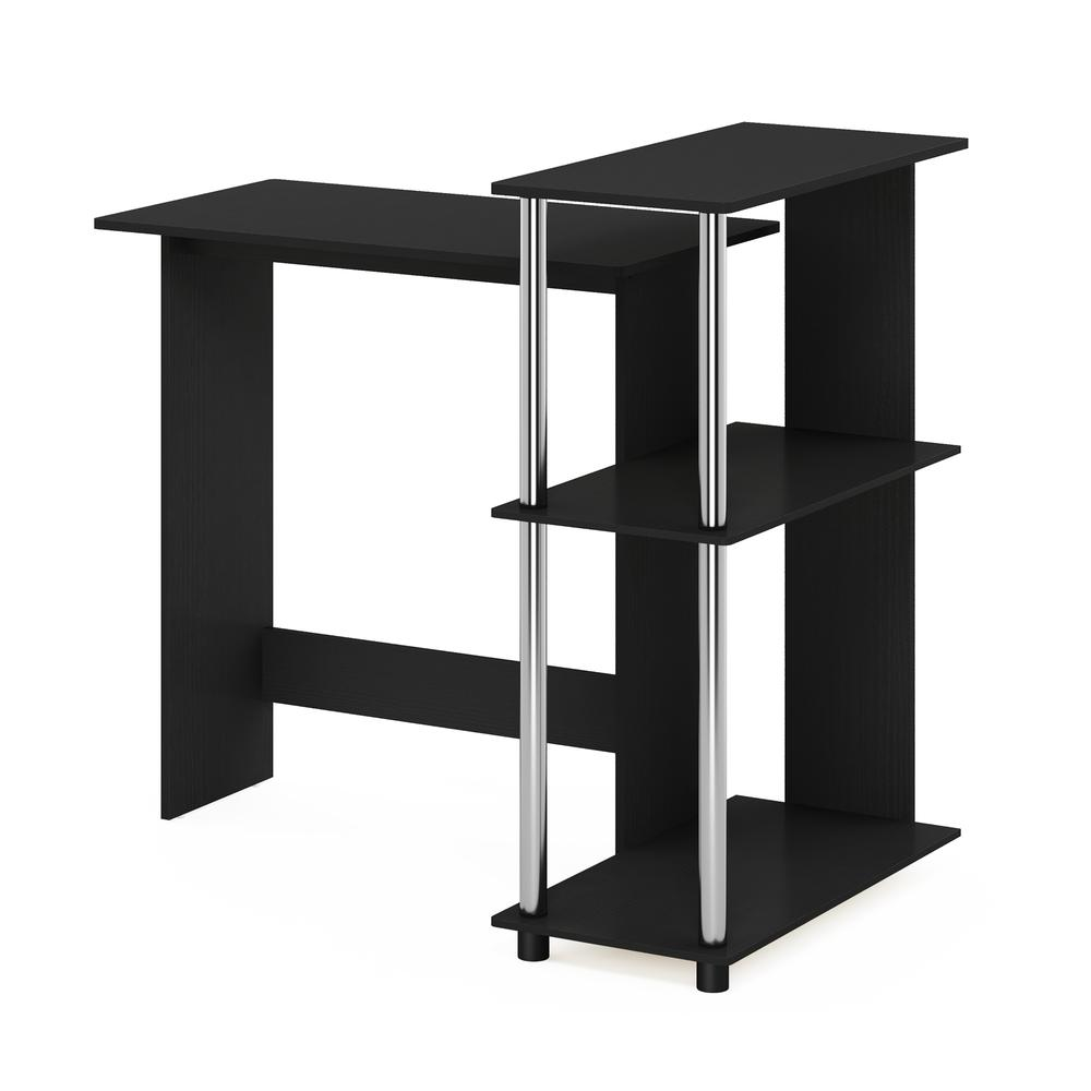 Corner Computer Desk with Bookshelf, Americano/Stainless Steel