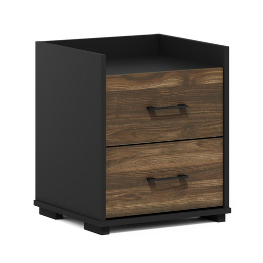 Furinno Tidur Modern Bedroom Bedside Tables Handle 2-Drawer Chest Nightstand, Columbia Walnut/Black