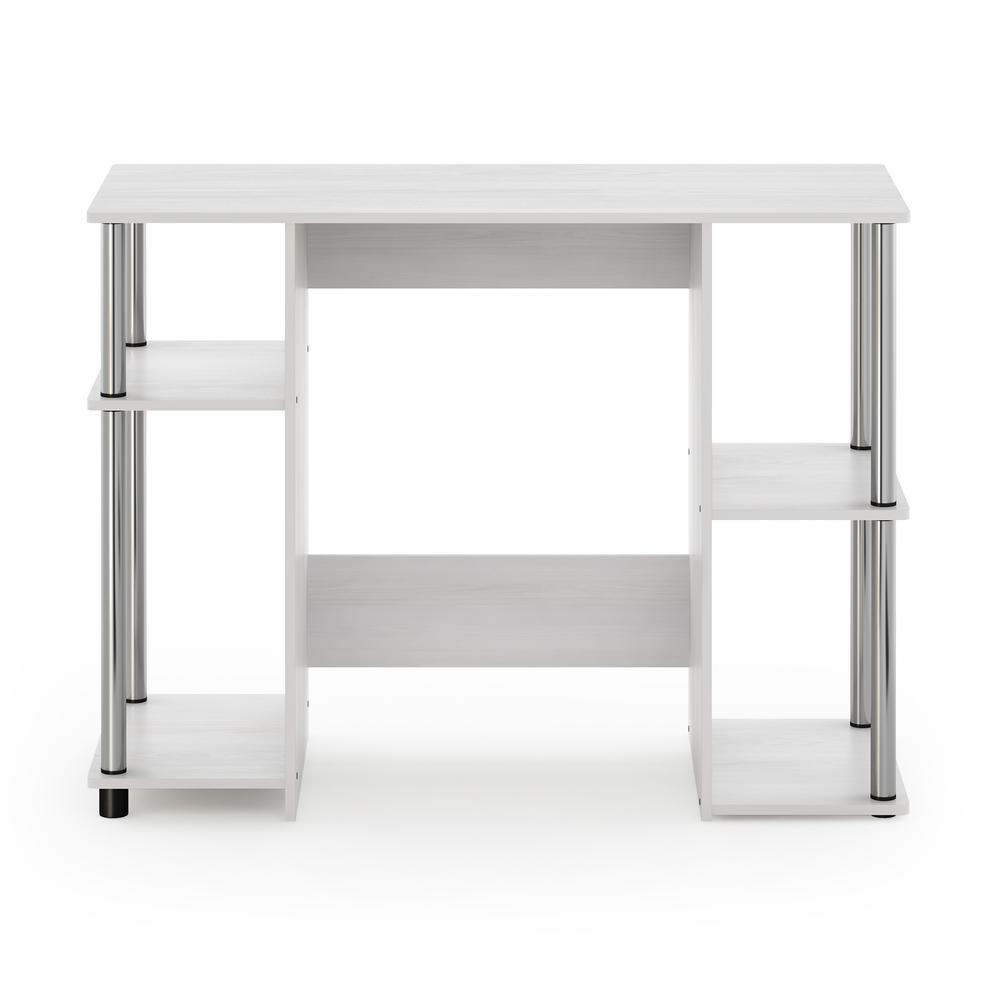 Compact Computer Study Desk, White Oak, Stainless Steel Tubes