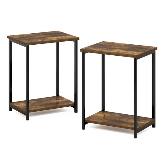 Industrial Metal Frame End Table, 2-Pack, Amber Pine