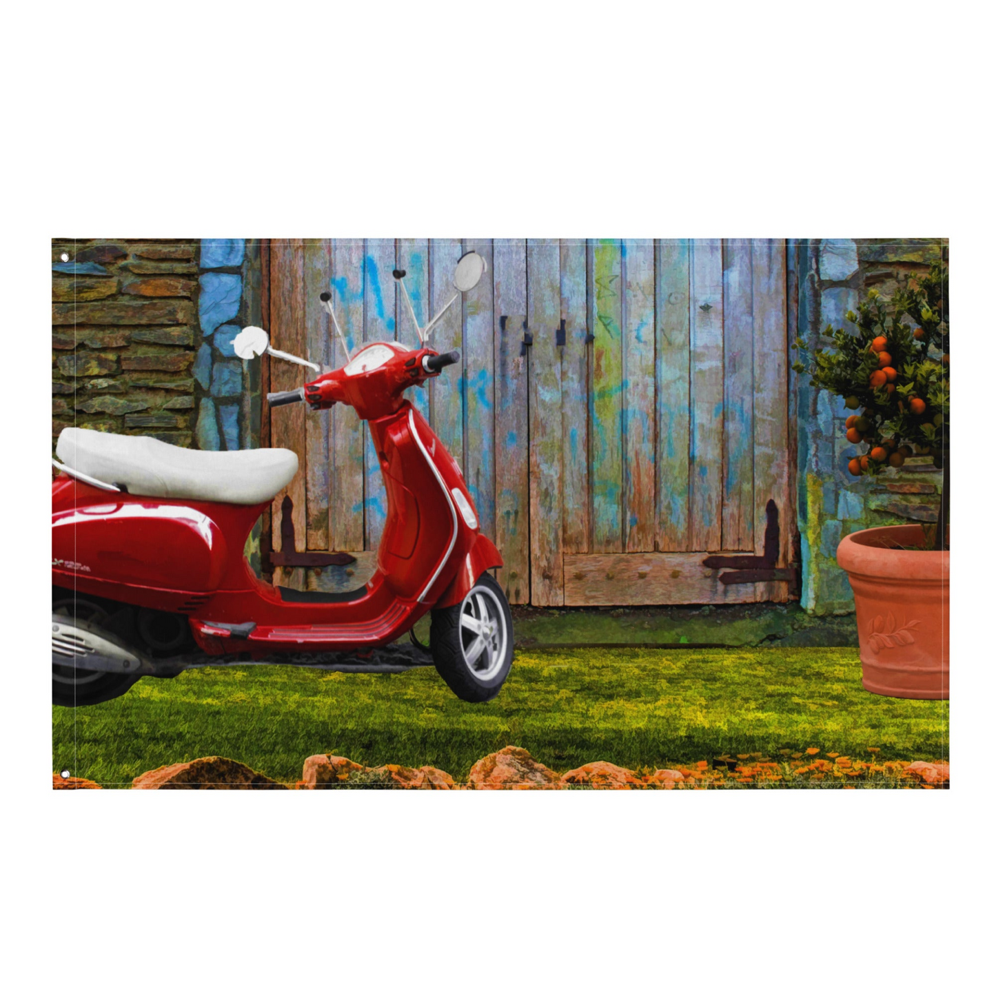 Vintage Vespa Flag Tapestry wall hanging