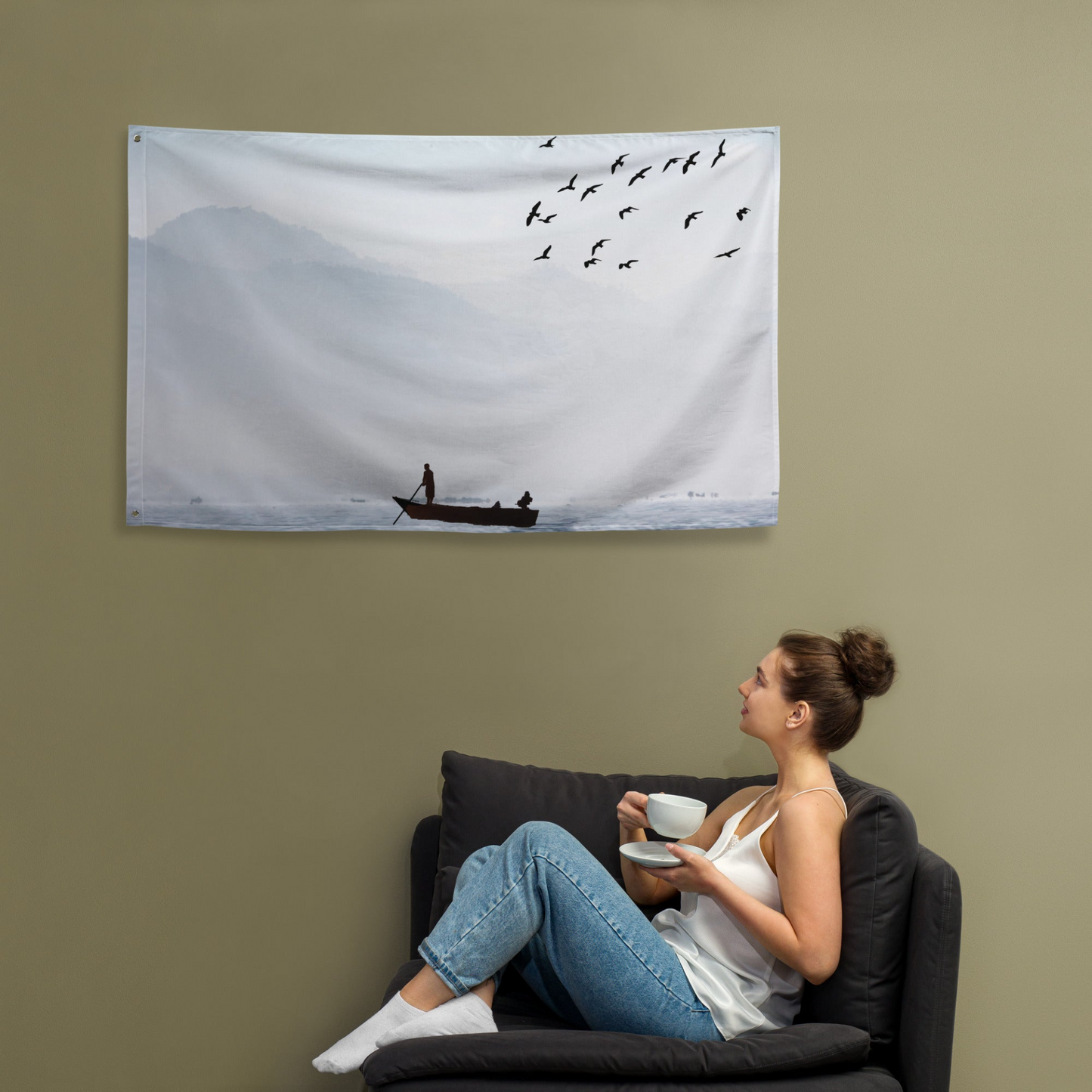 Bird Sea Boat Lake  Flag Tapestry wall hanging