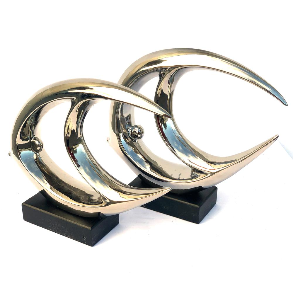 Mirrored Chrome Fish Set of 2 on Bases