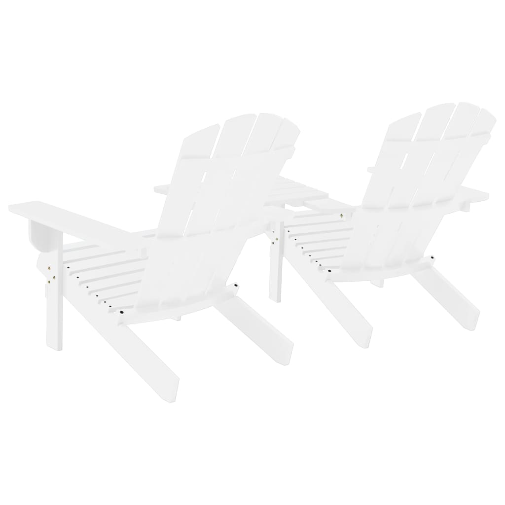 vidaXL Patio Adirondack Chairs with Tea Table Solid Wood Fir White