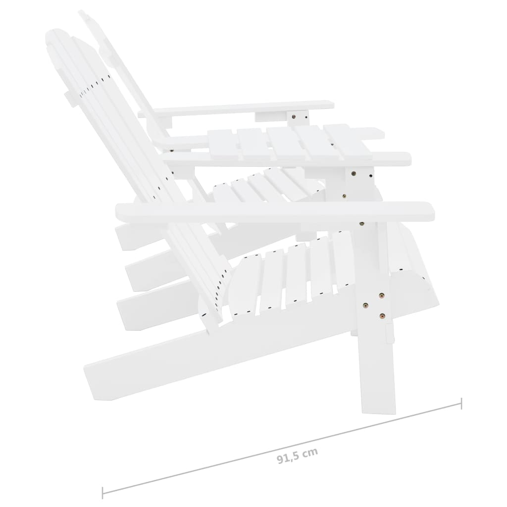 vidaXL Patio Adirondack Chairs with Tea Table Solid Wood Fir White