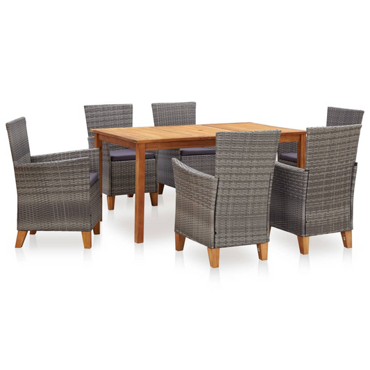 vidaXL 7 Piece Dining Set Poly Rattan and Solid Wood Acacia Gray