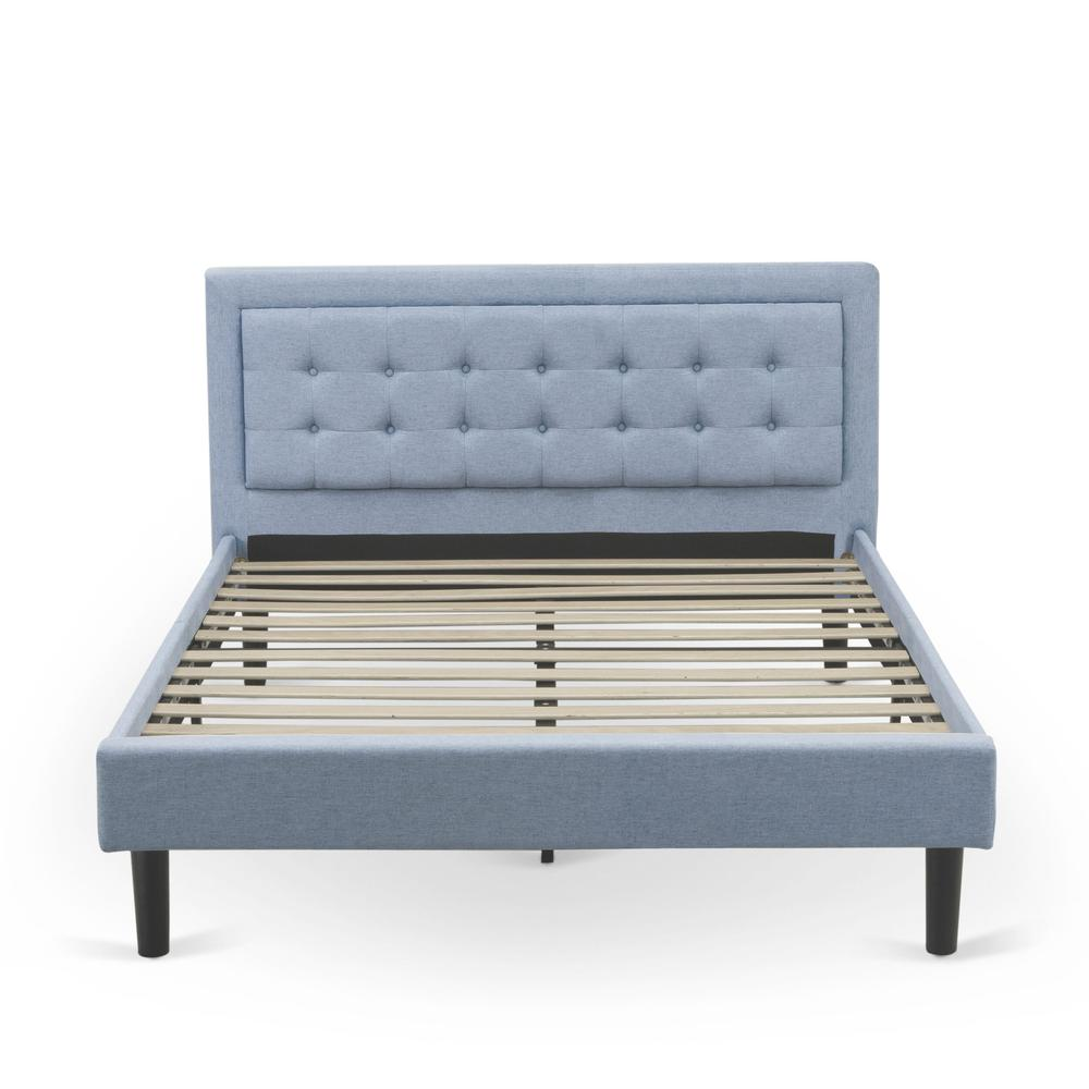 FN11Q-2DE15 3-Piece Platform Bed Set with 1 Queen Bed Frame and 2 Night Stands - Denim Blue Linen Fabric