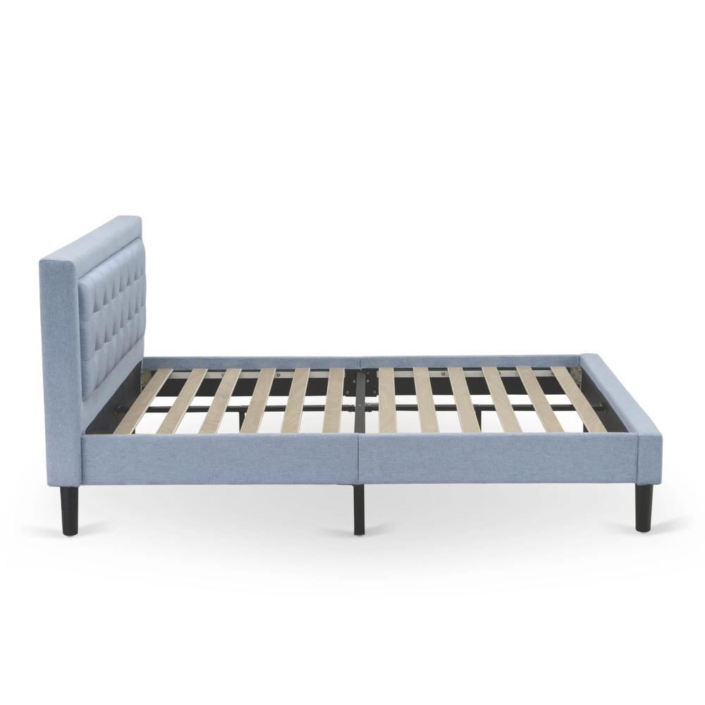 FN11Q-2DE15 3-Piece Platform Bed Set with 1 Queen Bed Frame and 2 Night Stands - Denim Blue Linen Fabric